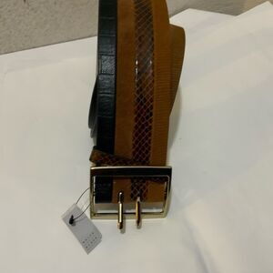 White House Black Market Women Leather boho snake animal print belt L